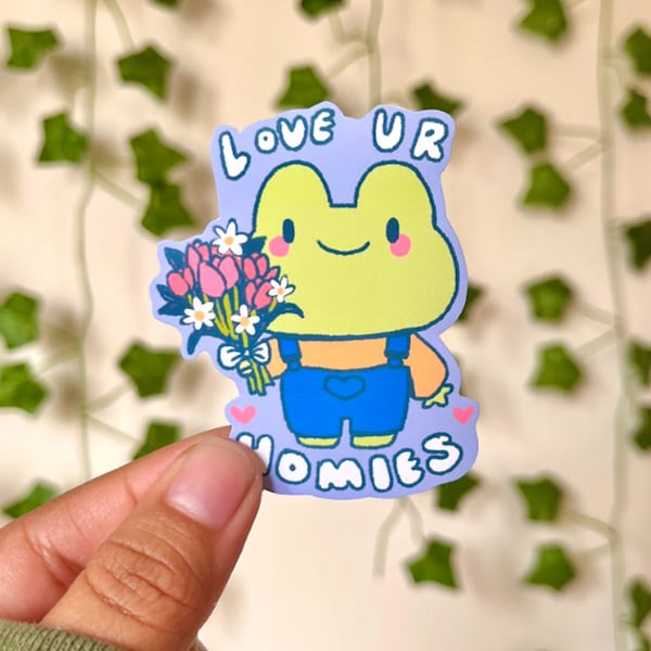 Love Your Homies Frog Sticker | Matte Waterproof Sticker | Cute Frog Drawing Sticker for laptops, waterbottles, car stickers