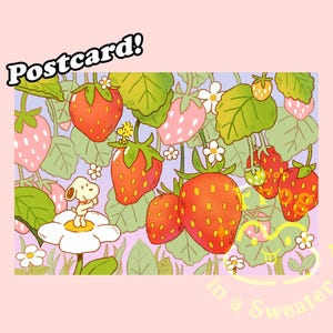 Strawberry Puppy Postcard | 4x6 Art Print for junk journal, pen pal, scrapbooking