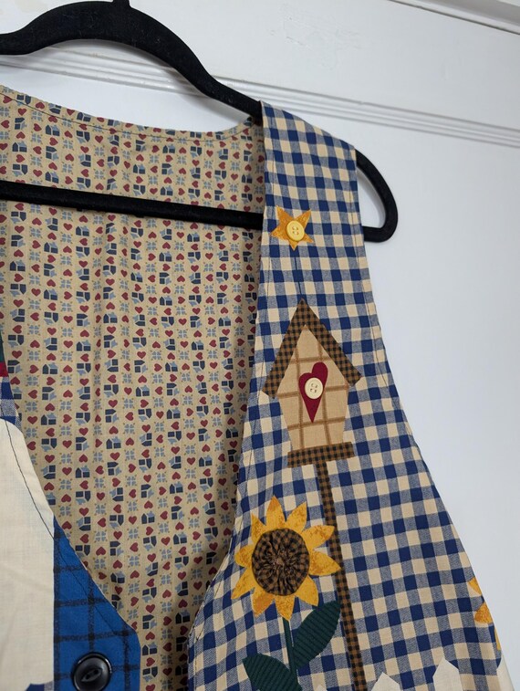 Cottagecore Patchwork Gingham Sunflower Long Vest… - image 4