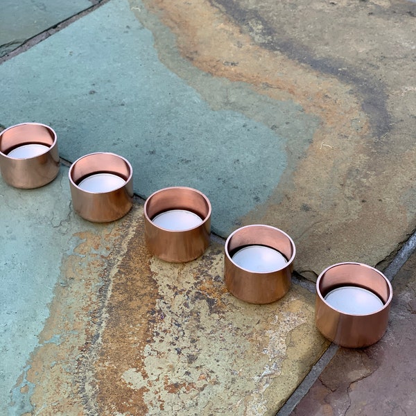 Copper Tealight Candle Holder - Rustic Plant Holder -  Minimalist Home Decor - Modern Planter - Gift