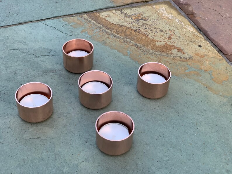 Copper Tealight Candle Holder Rustic Plant Holder Minimalist Home Decor Modern Planter Gift image 3