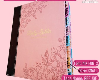 PERSONALIZE KJV Bible, Name & Laminated Tabs, Bible with Tabs, KJV Bible Bible, Faux Leather Hardcover, Brown/Pink Bible