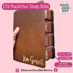 PERSONALIZE Bible, ESV, MacArthur Study Bible, 2nd Edition, Premium Goatskin Leather, Brown, Holy Bible, Gift Bible, With Laminated Tabs