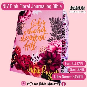 PERSONALIZE Bible, Custom Name & Tabs, NIV Journaling Bible, Bible with Tabs, Pink Floral, Floral Bible, Gift Bible, Best Seller Bible