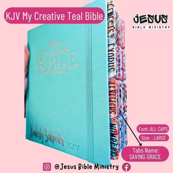 PERSONALIZE Bible,Custom Name & Laminated Tabs,Bible with Tabs, KJV Journaling Bible, Teal Hardcover Faux Leather, Holy Bible,Gift Bible