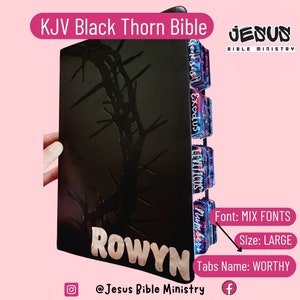 PERSONALIZED BIBLE, KJV Giant Print, Charcoal, Bible with Tabs, Custom Name, Custom Tabs, King James Version Only, Leather like