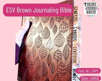 PERSONALIZE Bible,Custom Name & Tabs, ESV Journaling Bible, Customize Tabs, Soft Leather Brown, Christian Bible, Gift Bible, Holy Bible