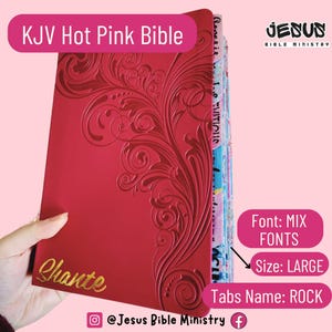 PERSONALIZED BIBLE, KJV Giant Print,PinkRed, Bible with Tabs, Custom Name, Custom Tabs, King James Version Only, Leather like