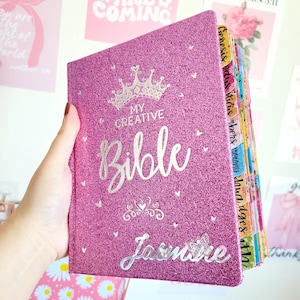 Personalized ESV Bible: Pink Glitter, Laminated Tabs, Christian Gift