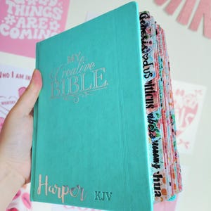 PERSONALIZE Bible,Custom Name & Laminated Tabs,Bible with Tabs, KJV Journaling Bible, Teal Hardcover Faux Leather, Holy Bible,Gift Bible