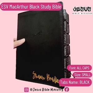 Personalized ESV MacArthur Study Bible: Black Leathersoft with Tabs