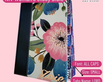 Personalized NIV Woman's Study Bible: Blue Floral Cloth Cover, with Tabs