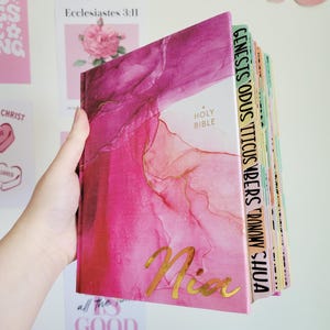 Personalized NIV Journaling Bible,Bible with Tabs, Christian Bible, Hot Pink HardCover, Laminated Tabs, Words of Jesus in Red, Holy Bible