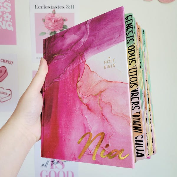 Personalized NIV Journaling Bible,Bible with Tabs, Christian Bible, Hot Pink HardCover, Laminated Tabs, Words of Jesus in Red, Holy Bible