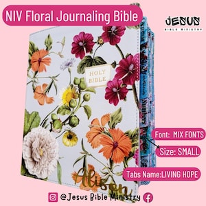 PERSONALIZE BIBLE, NIV Journaling Bible, LeatherSoft, Blush Floral, Red Letters, Gift Bible, Holy Bible, With Custom Laminated Tabs and Name