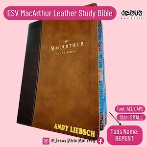PERSONALIZE Bible, ESV, MacArthur Study Bible, 2nd Edition, Premium Goatskin Leather, Brown, Holy Bible, Gift Bible, With Laminated Tabs