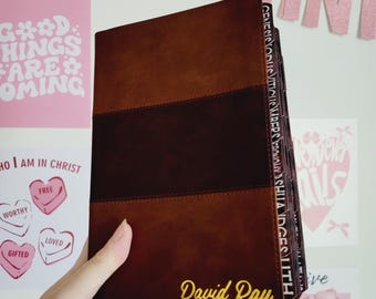 PERSONALIZE Bible, KJV Super Giant Bible, Brown LeatherTouch, Holy Bible, Gift Bible, Custom Name & Laminated Tabs