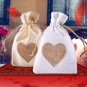 20pcs Jute Cloth Favor Pouches Wedding Party Burlap Heart Gift Bags Drawstring image 8