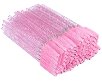 50x Disposable Crystal Eyelash Brush Mascara Wands Applicator Makeup Tool Pink Glitter