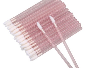 50x Disposable Crystal Lip Brush Glitter Lip Wands Applicator Makeup Lipstick Lip Gloss Tool Pink