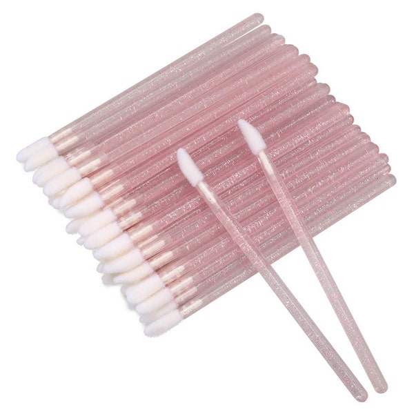 50x Disposable Crystal Lip Brush Glitter Lip Wands Applicator Makeup Lipstick Lip Gloss Tool Pink