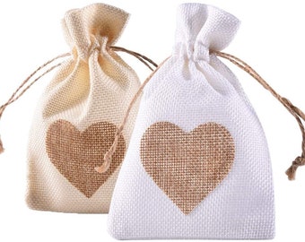 20pcs Jute Cloth Favor Pouches Wedding Party Burlap Heart Gift Bags Drawstring