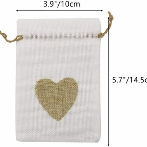 20pcs Jute Cloth Favor Pouches Wedding Party Burlap Heart Gift Bags Drawstring image 6