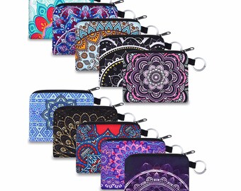 Mandala Boho Coin Purse, ID Case Wallet With A Key Ring, Water Resistant