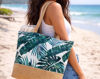 Hawaiian Beach Bag, Polynesian Canvas Tote Bag, Tropical Large Shoulder Bag + Great for Beaches, Travel, Work, School, Grocery and More!