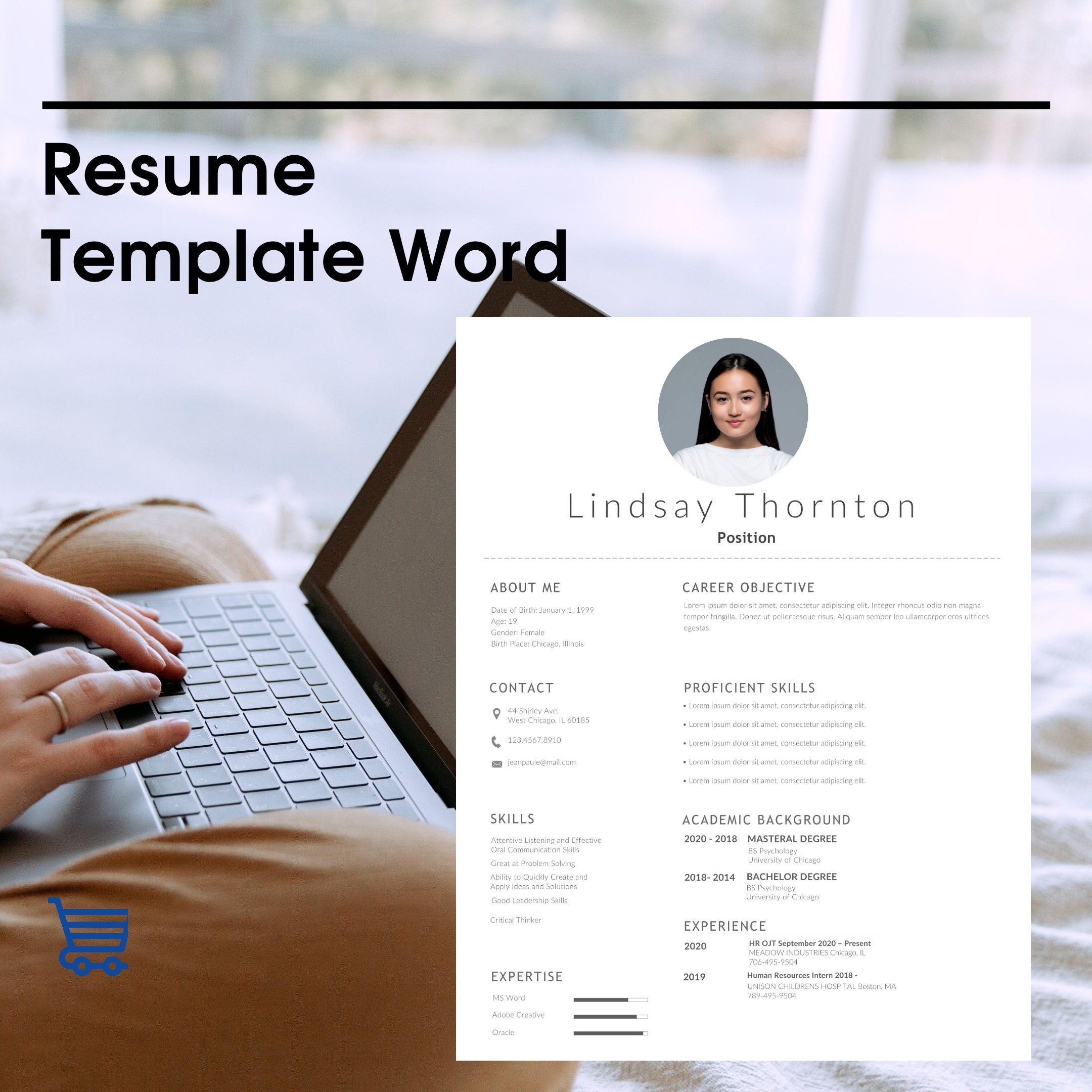 modele de cv professionnel  avec place pour la photo pour etsy