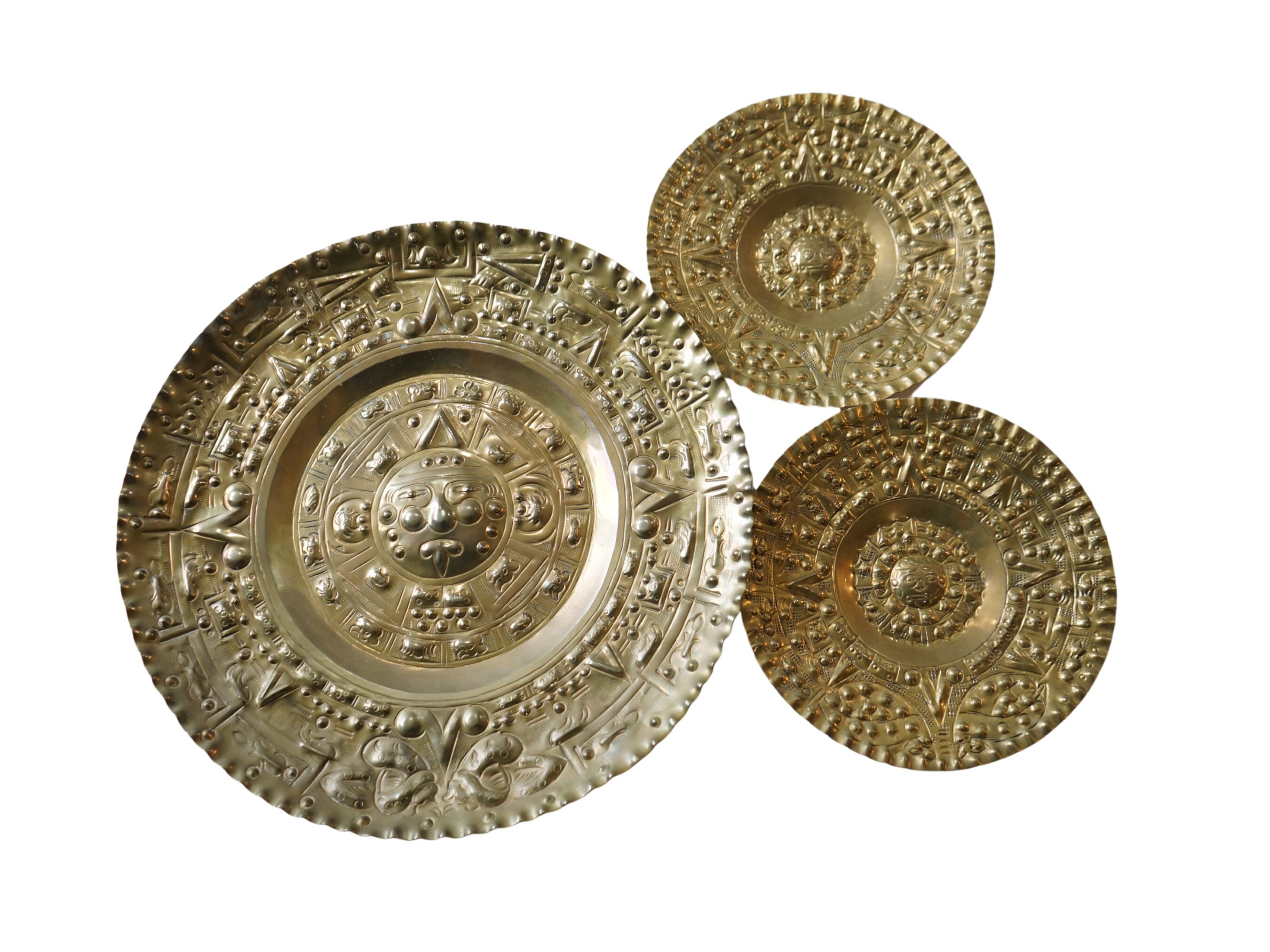VINTAGE Brass Wall Plates, Set of 3, Mayan Aztec Calendar, 1970's, Made ...