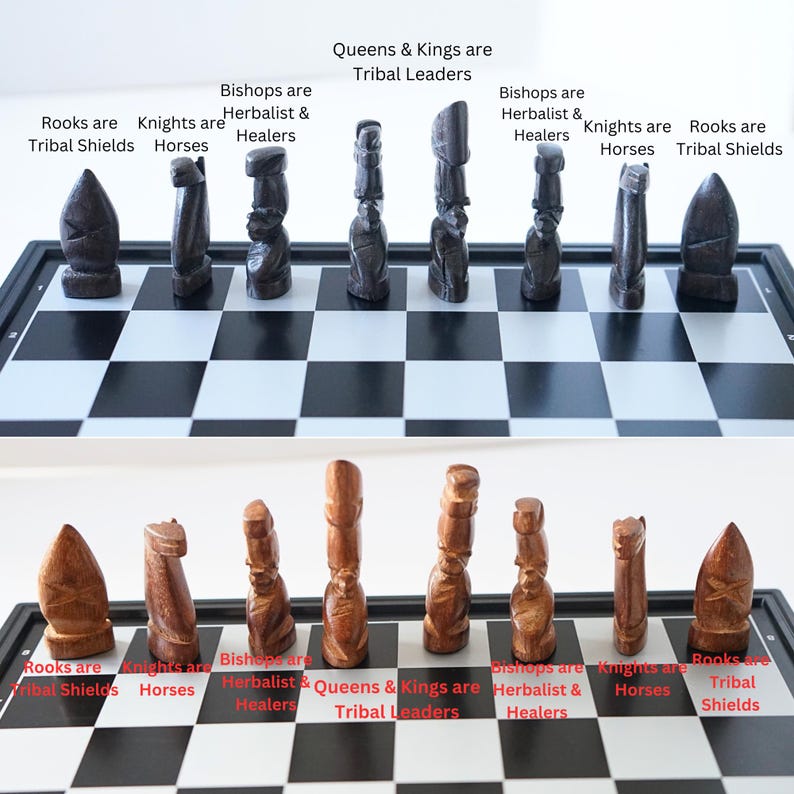 VINTAGE African Chess Set, Hand Carved in Ebony and Red Hardwood ...