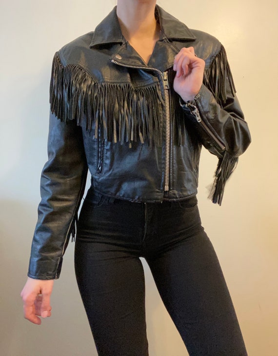 Leather Crop Fringe Jacket