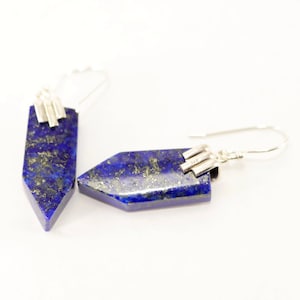 Lapis Lazuli Earrings, Pure 925 Sterling Silver Classic Blue Color Natural LAPIS LAZULI Flat Stones Earrings, 1.7&quot; Lapis Earrings