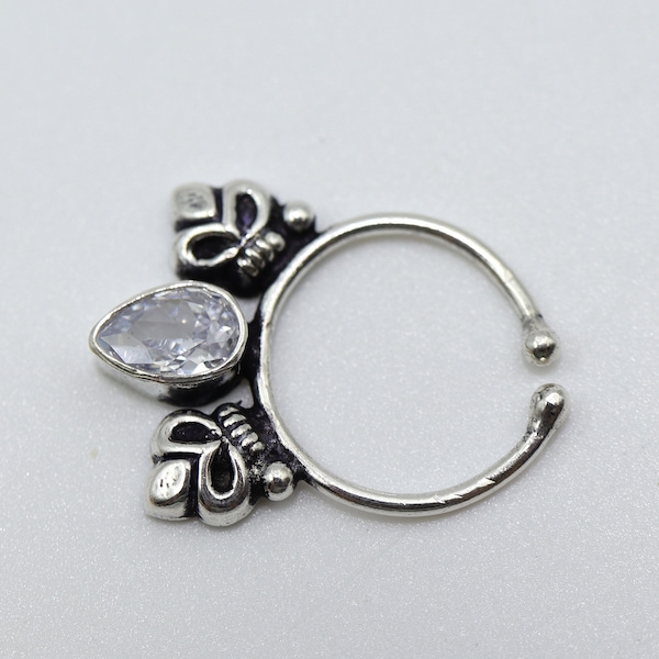 Precioso anillo de tabique indio de plata de ley 92,5 oxidada, joyería para tabique nasal/nariz no perforada/suministros de joyería, anillo de nariz falso falso, 1 pieza.