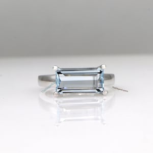 Natural Aquamarine Baguette Wedding Ring, 10x6.4 MM, Promise Ring, Gemstone Jewelry Silver Ring, Gold Ring, Engagement Ring,March Birthstone