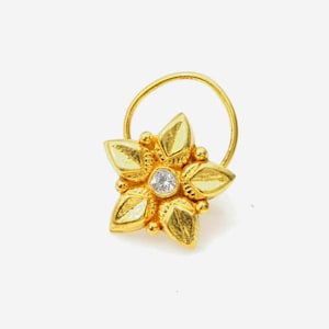 Big Flower Nose Stud 925 Sterling Silver Gold Plated Indian Pin Statement Floral Jewelry