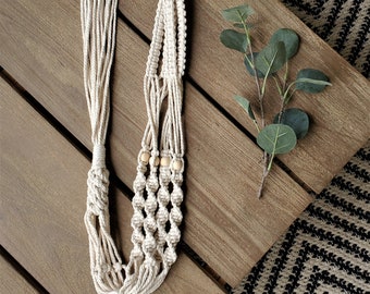 Beaded Macrame Plant Hanger, Hanging Planter, Indoor Planter, Macrame with Wood Beads
