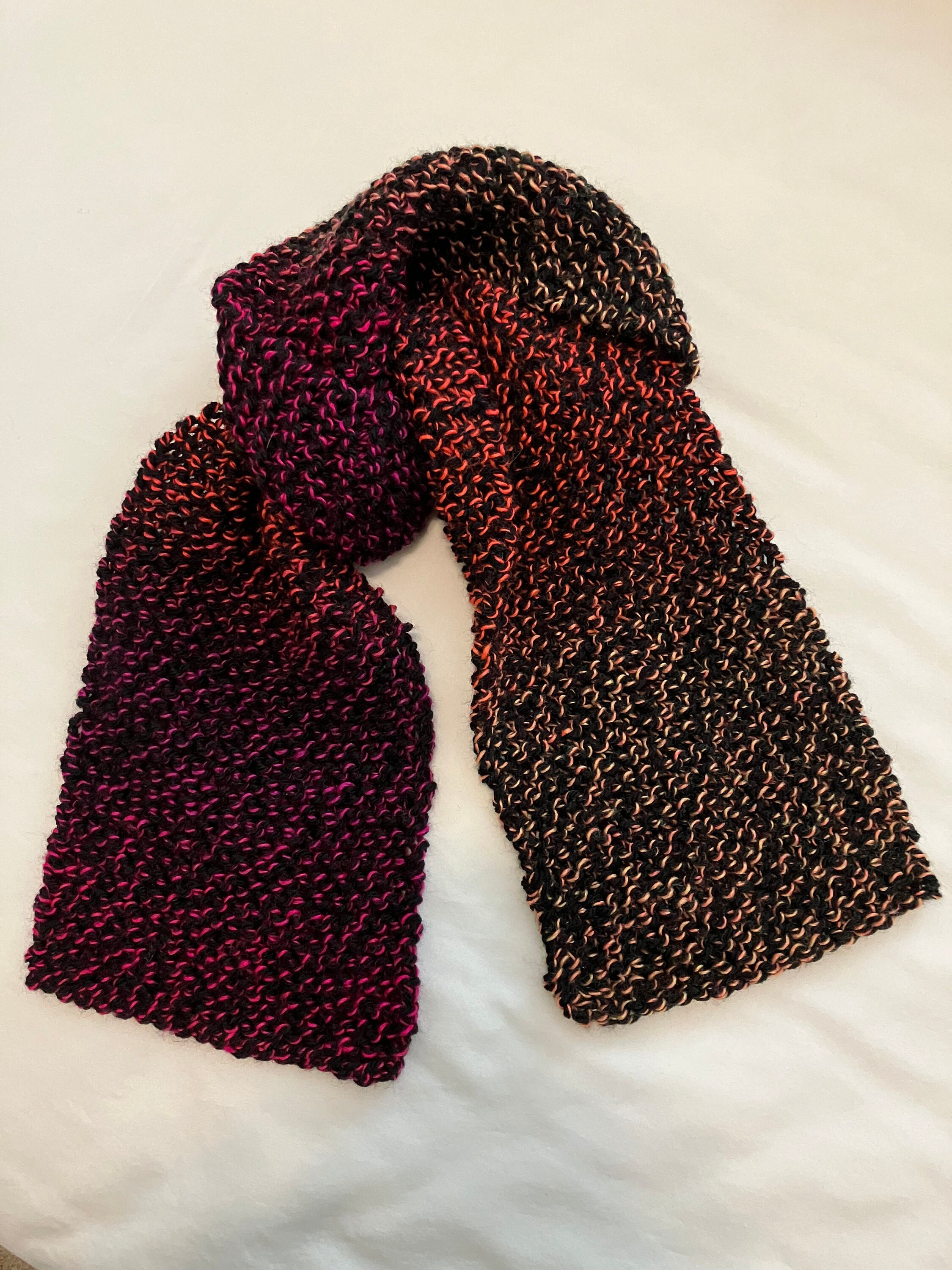 Handknit Scarf - Solid color with multi colored fringe - South Union Mills