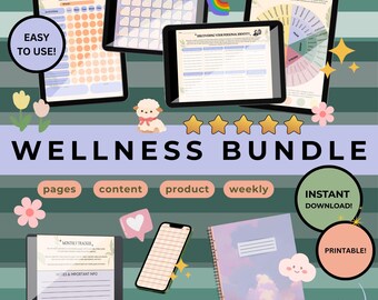 Digital Wellness Bundle | Journal | Calendar | Self-Care | Planner | Tracker | Template