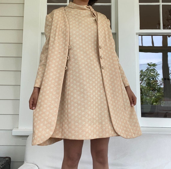 1960s Pastel PINK sparkly Mockneck Mini Dress with