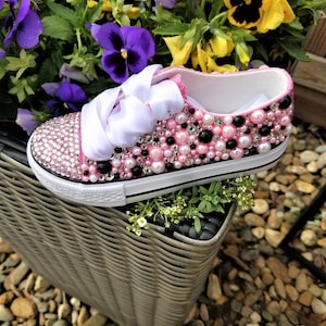 One of a Kind Size 10 Pink, Black, White, Pearl and Diamond Sneaker