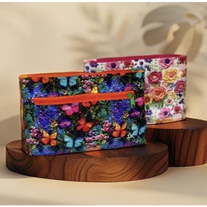 Travel fabric Bag – Double Zipper Cosmetic Bag | Handmade Organizer for Makeup, Toiletries & Essentials Handmade by LiLi Marmo