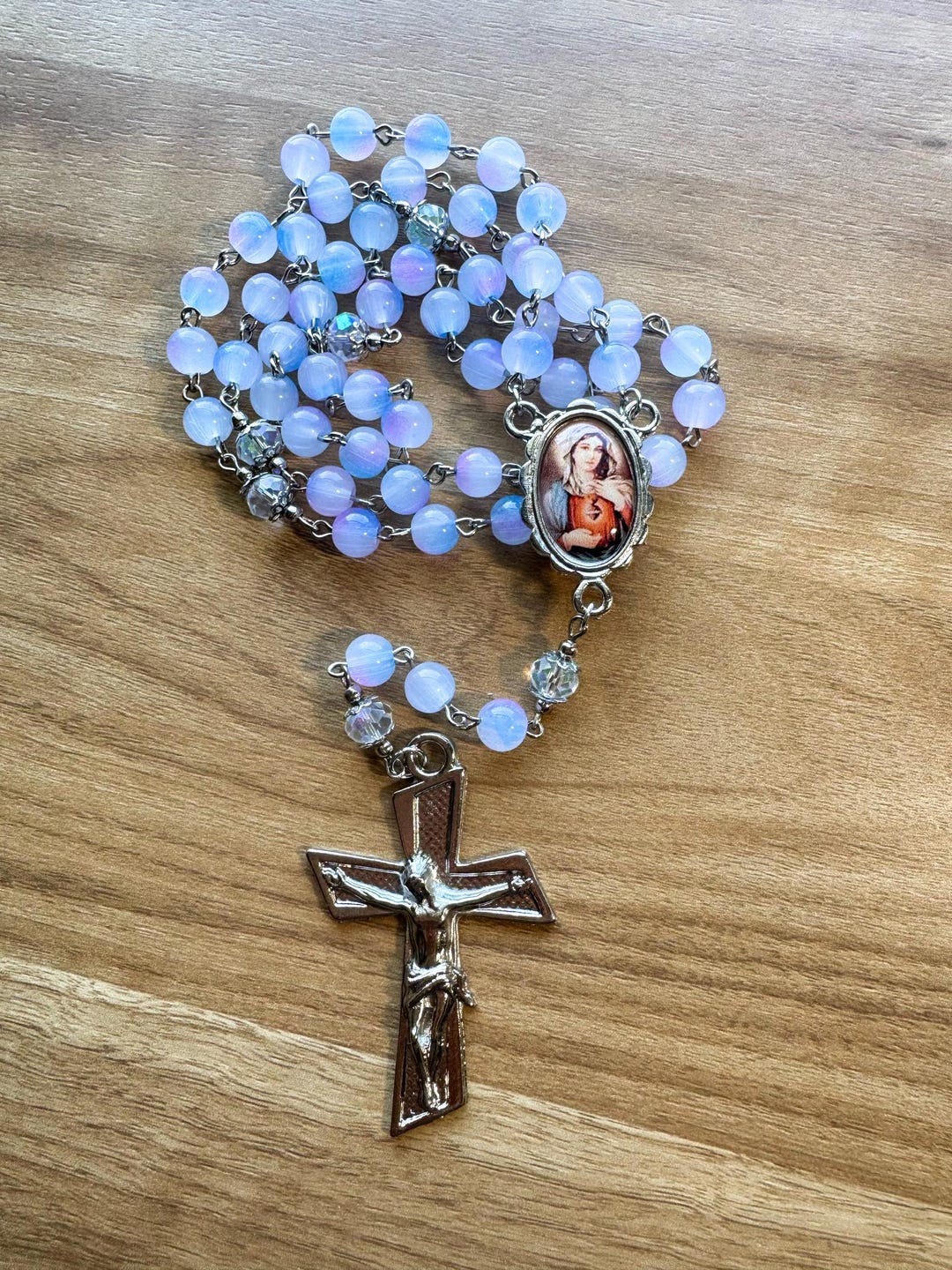 Handmade Sacred Heart of Mary Rosary, Glass Beads, Catholic Gift - Etsy