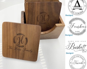 Parents 4x4 Set of 4 Grandparents Holiday Housewarming Birthdays Personalized Coasters Wooden Custom Engraving Coaster Gifts for Wedding