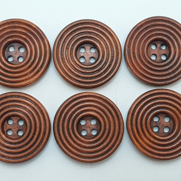 6 Stück Holz Knöpfe Knopf Farbe Natur Braun Dunkelbraun Größe 15, 20, 25, 30mm Holzknöpfe Hohe Qualität