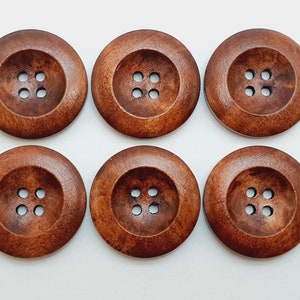 6 pcs Buttons Button Natural Brown Dark Brown 25mm 1" Wooden Buttons High Quality