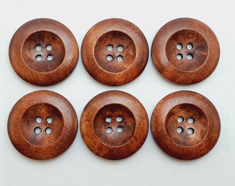 6 pcs Buttons Button Natural Brown Dark Brown 25mm 1" Wooden Buttons High Quality