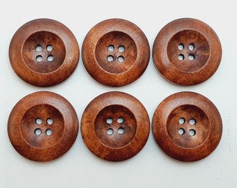 6 pcs Boutons Bouton Brun Naturel Brun Foncé 25mm 1" Boutons en Bois Haute Qualité