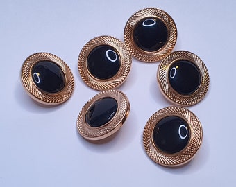 4-6 pieces button, eyelet button, 18 mm (1.8 cm), plastic, black + gold, high quality, made in Germany